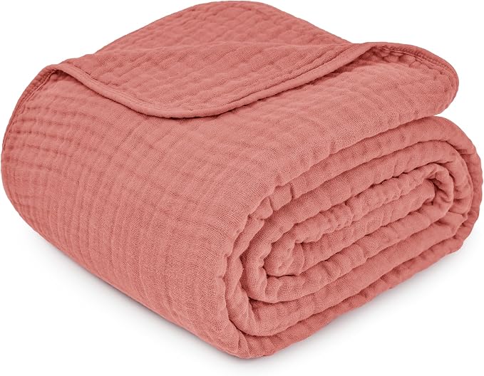 Comfy Cubs Adult Muslin Blanket 90x66” Twin Swaddle Blankets, Dusty Rose | 6 Layer Soft, Breathable & Lightweight Muslin Adult Blanket - Machine Washable & Designed in the US Bedding for All Seasons