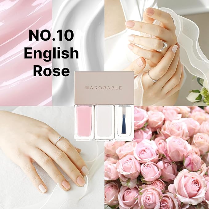 Water-Based Halal Vegan Nail Polish 3pc Set – English Rose Pink & Milky White + Clear Top Coat | Breathable, Non-Toxic, Cruelty-Free Nail Polish Gift Set, 0.51 fl oz