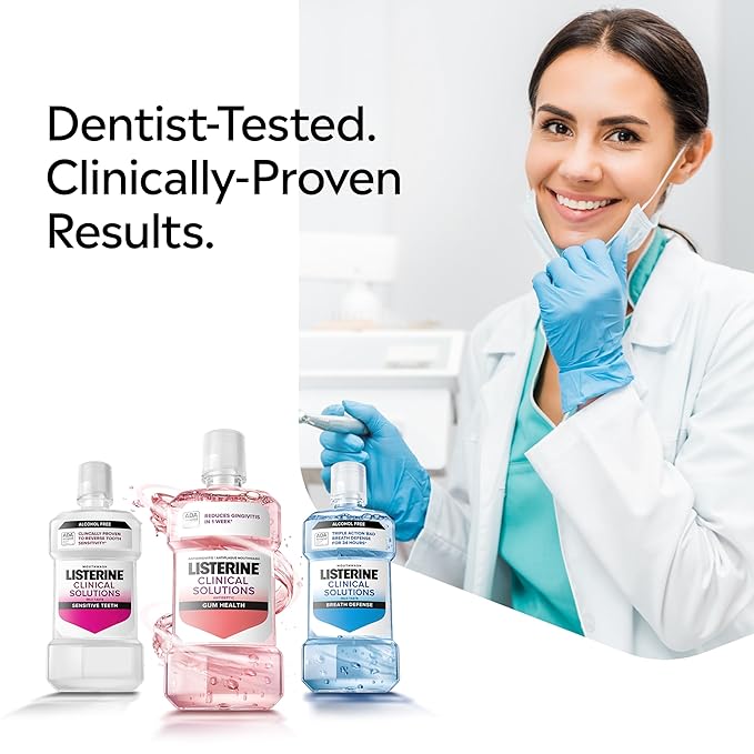 Listerine Clinical Solutions Gum Health Antiseptic Mouthwash, Antigingivitis & Antiplaque Oral Rinse Kills Germs for Healthier Gums, Reduces Gingivitis in 1 Week, ICY Mint, Twin Pack, 1 L, 2 Pack