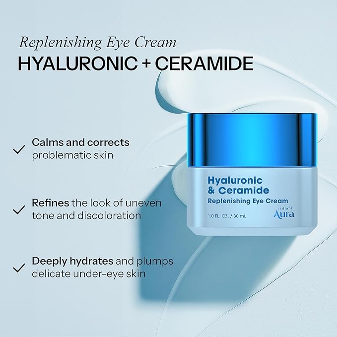 Hyaluronic Acid & Ceramide Eye Cream For Dark Circles - Dermatologist Tested, Anti Aging Korean Skin Care - Deep Hydration & Depuffing Eye Treatment - Vegan, Clean Beauty - 1.0 Fl Oz