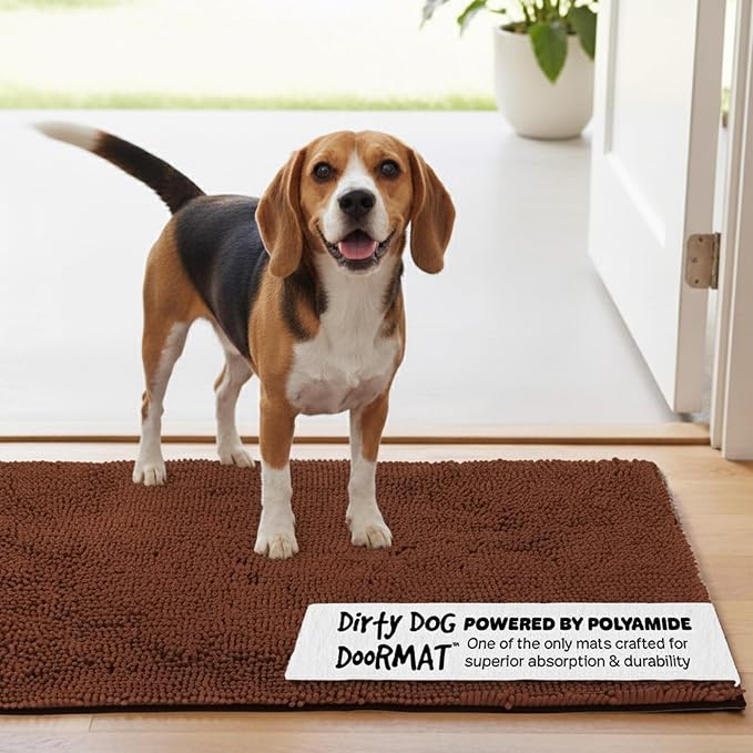 Dog Gone Smart Dirty Dog Doormat - Super Absorbent Polyamide Rug Pulls in Moisture & Dirt - Fast Drying for Clean Floors, Non-Slip, Machine Washable Mat for Muddy Paws - Brown, 31 x 20 Inches