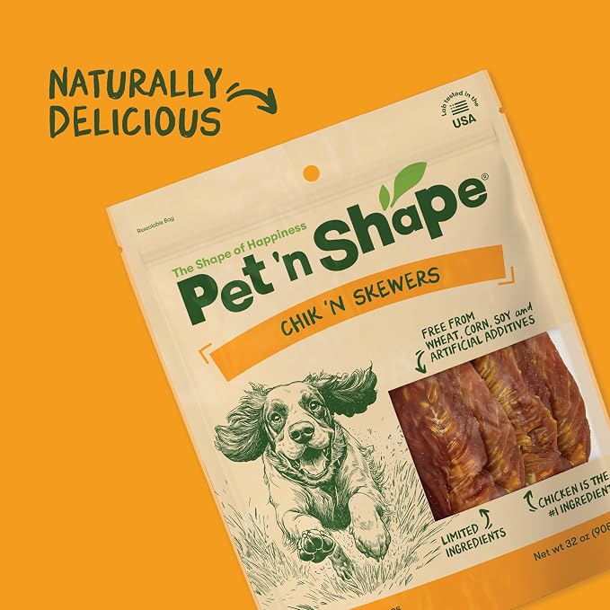 Pet 'n Shape Chik 'n Skewers – Chicken Wrapped Rawhide Chew Dog Treats - 2 Pound | Premium chicken breast, Limited ingredients, Wheat and soy free, Everyday reward, For all life stages, High-protein snack
