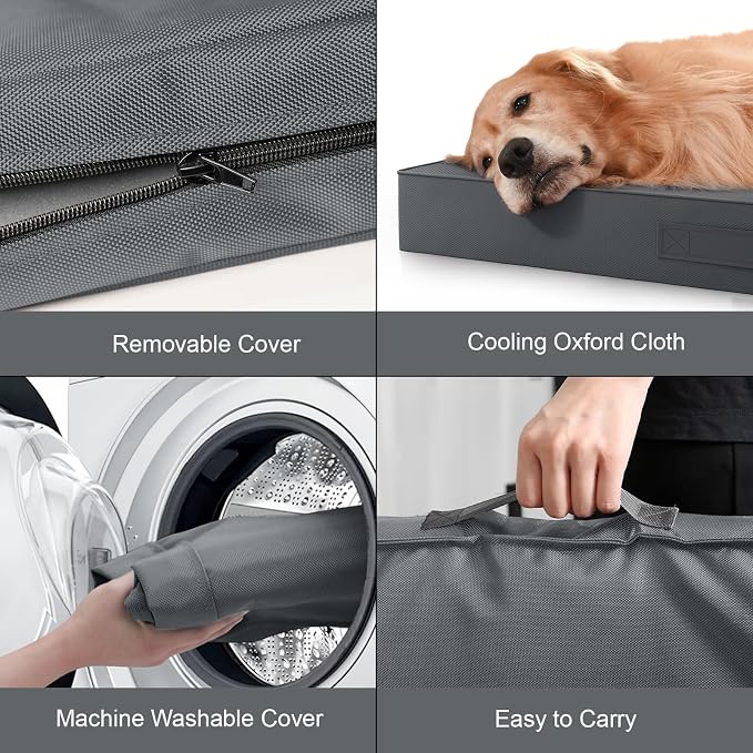 Large Waterproof Orthopedic Dog Bed with Egg Crate Foam | Fits 42x28 Crates, TPU Waterproof Layer, 1680D Washable Oxford Cover, Portable Handle, Indoor & Outdoor Use, Up to 80 lbs