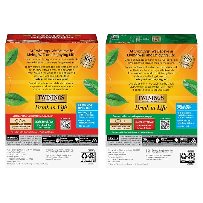 Twinings English Breakfast Black Tea K-Cups for Keurig, 24 Count (Pack of 1) + Irish Breakfast Black Tea K-Cups for Keurig, 24 Count (Pack of 1)