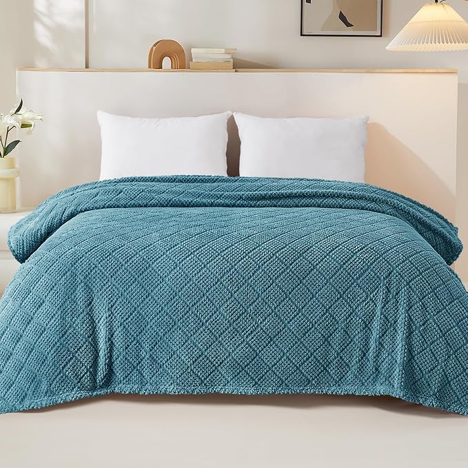 Whale Flotilla Soft Fleece King Size Blanket for Bed, Slate Blue | Jacquard Waffle Blankets for Home Decor, Lightweight and Cozy, All Season Suitable, 90x104 Inch