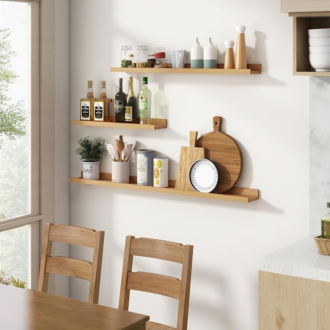 Picture Ledge Shelf, Floating Shelves for Wall, 24" W Set of 2, Oak | FSC Certified Engineered Wood, Wall Mounted Bookshelf, for Nursery Living Room Bedroom, Pre-Drilled, Easy Install