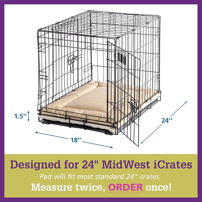 Pet Dreams Dog Crate Pad - Washable Kennel Mat, Crate Pads for Dog Cages, Non-Toxic, Flat Indoor Cat Bed, Fits iCrate 18, 24, 30, 36, 42, 48 Inches (Ivory, Small, 24")