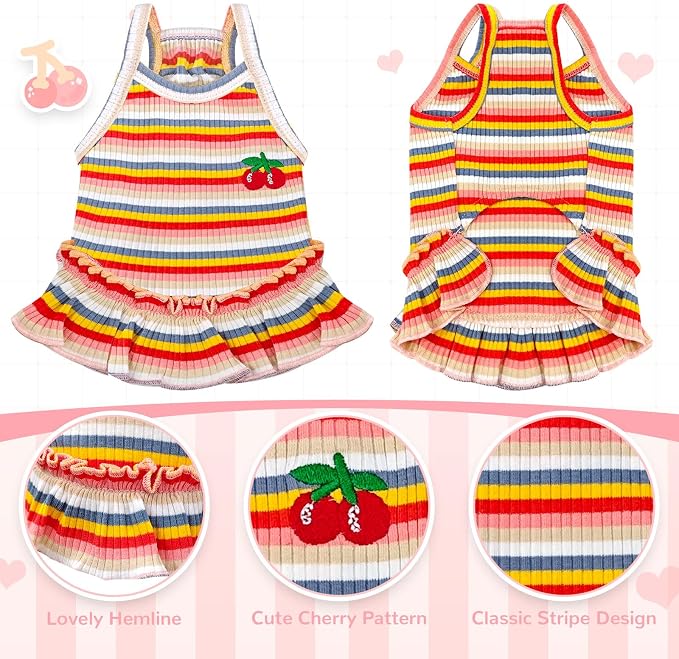 Cute Small Dog Dress Girl Female Dog Clothes Spring Summer Pet Puppy Cats Striped Dress Outfits for Shih Tzu Yorkies Chihuahua Maltese(Cherry Orange,XX-Large)
