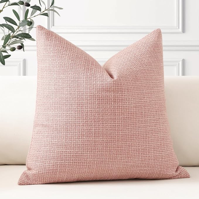 OTOSTAR Linen Throw Pillow Cover Set of 1 Decorative Square Pillowcases Cushion Covers 18x18 Inch for Home Decor Sofa Bedroom Car 45 x 45CM Pink