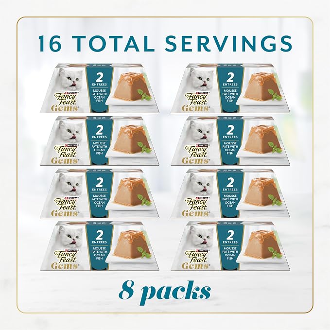 Fancy Feast Purina Gems Pate Mousse with Gravy Wet Cat Food with Ocean Fish - 4 oz. (Pack of 16)