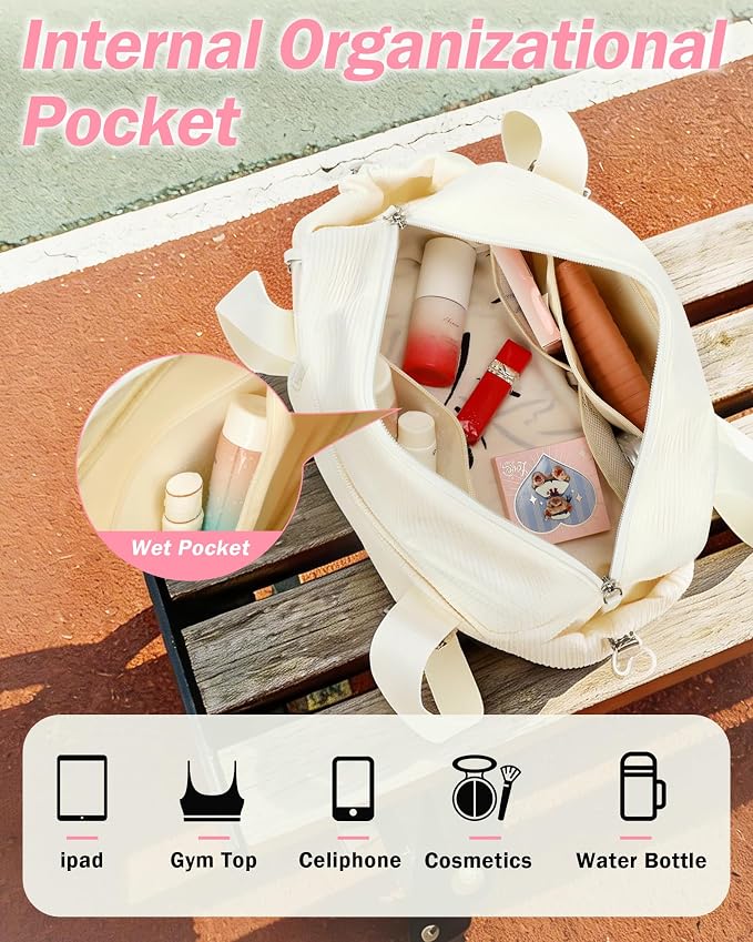 LOIDOU Aesthetic Mini Gym Bag for Women with Wet Dry Pocket, Lightweight Dance Ballet Gymnastic Small Tote Bag for Workout Yoga Clean Girl Lifestyle Overnight Weekend Trip