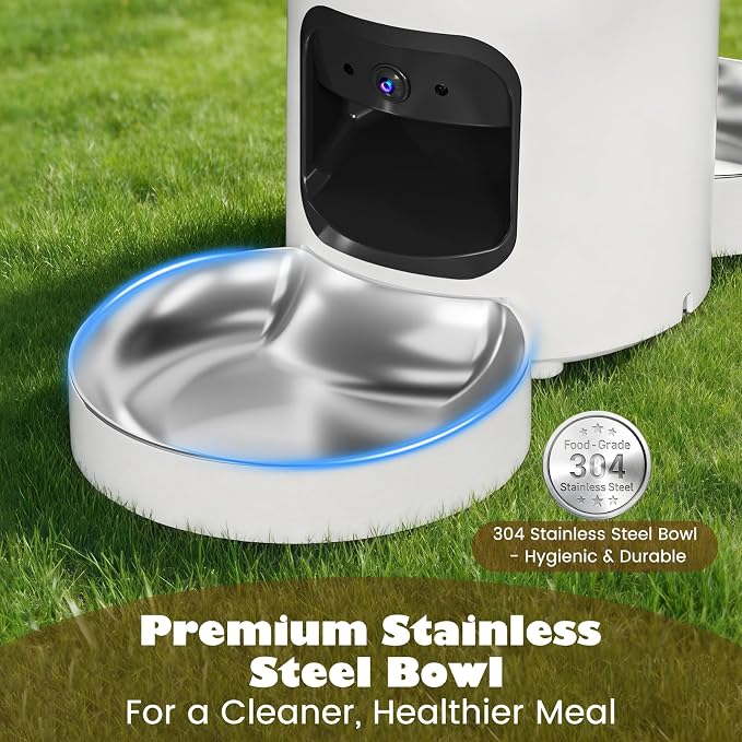 Automatic Cat Feeder 2 Cats, Dual Camera Timed Pet Food Dispenser | Dual Bowls, 6L Smart Cat Feeder with App Control, 1080P HD Night Vision, Two-Way Audio, 10s Voice Recorder & Battery Backup