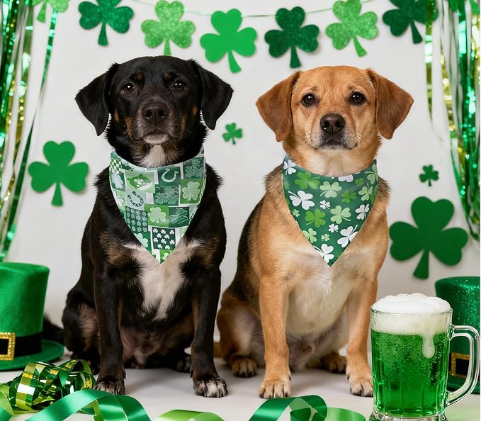 St. Patrick's Day Dog Bandanas 2PCS-Small,Irish Shamrock Design Scarves, Holiday Costumes,Pet Scarves for Boys and Girls,Dog Outfit Gifts for Small Dogs and Cats(Green)