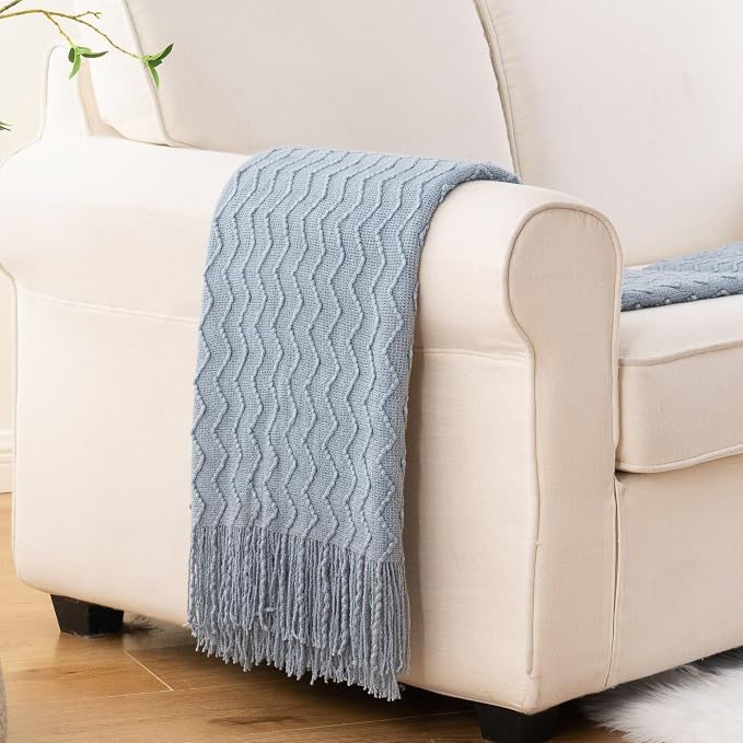 BATTILO HOME Throw Blanket for Couch, Textured Knit Throw, Bluish Grey Throws for Home Decor, Soft Blanket Throw for Bedroom Decor Housewarming Gifts, 50"x60"