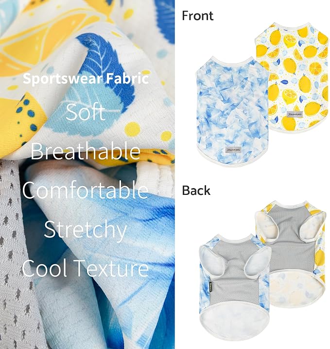 Fitwarm 2 Pack Ice Lemon UPF 50+ UV Sun Protection Dog Shirt, Lightweight Dog Cooling Vest, Quick Dry Summer Clothes for Small Dogs Boy Girl, Pet Outfit, Blue, Yellow, White, XS