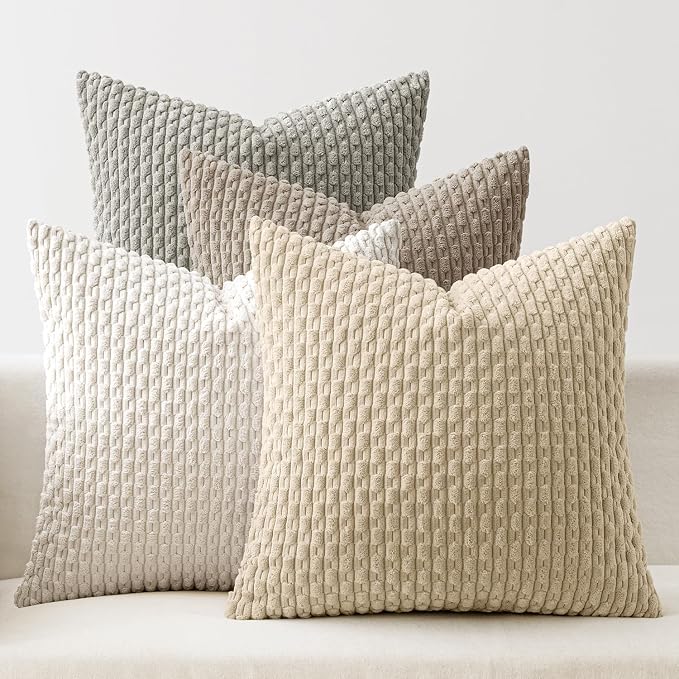 MIULEE Neutral Harmony Decorative Throw Pillow Covers for Couch Bed Living Room 20x20 Inch Set of 4 Modern Cushion Covers Soft Corduroy Pillowcases Western Home Decor Gradient Series