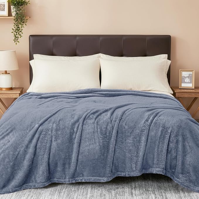 Exclusivo Mezcla Fuzzy Plush Fleece Bed Blanket Twin XL Size, Stone Blue | 90x66 Inches, Super Soft and Cozy Bed Blanket, Fluffy Blanket for Bed, College Dorm Room Essentials, All Season