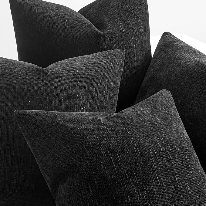 MIULEE Pack of 4 Fall Decorative Throw Pillow Covers 18x18 Inch Chenille Textured Throw Pillows Boho Farmhouse Rustic Cushion Covers Vintage Home Decor for Couch Sofa Bed Living Room，Black