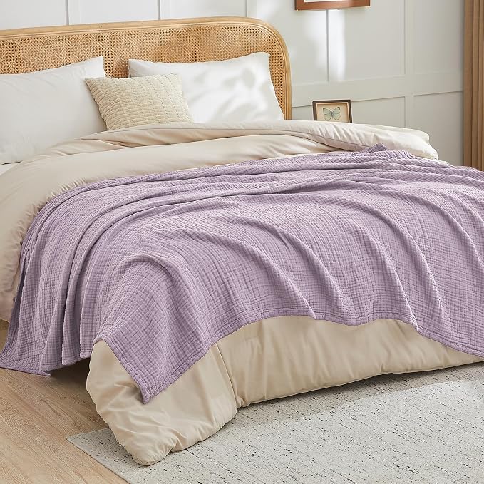 EMME Cotton Muslin Large Throw Blanket Couch Breathable Gauze Soft Lightweight Bed Blankets Adults (Heather Lavender, 50"x70")
