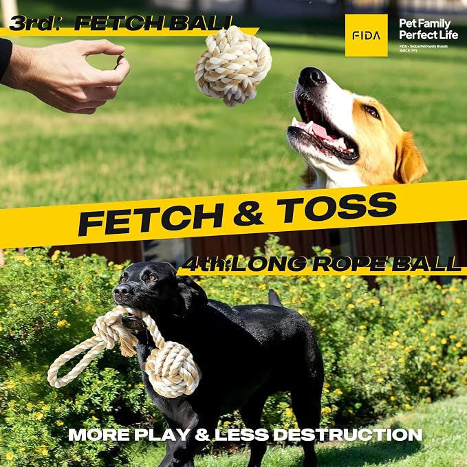 Fida Heavy Duty Dog Rope Toys for Medium Large Dogs, Chew Tug Toys, 4 Pack
