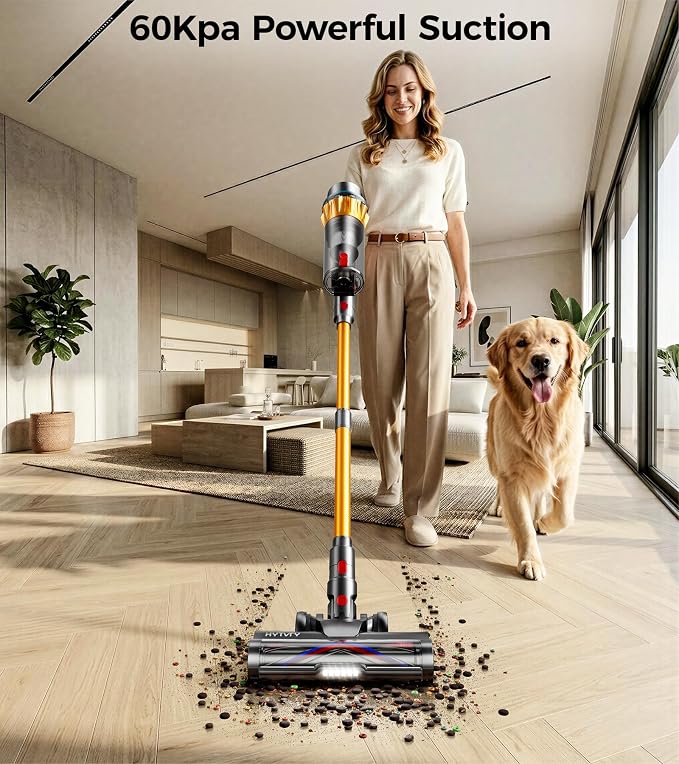 Cordless Vacuum Cleaner, 650W/60Kpa/70 Mins Cordless Stick Vacuum, Self-Standing Wireless Vacuum with LED Displsy, 1.8L Dust Cup, Anti-Tangle Vacuum Cordless, Vacuum Cleaners for Home/Pet Hair/Carpet