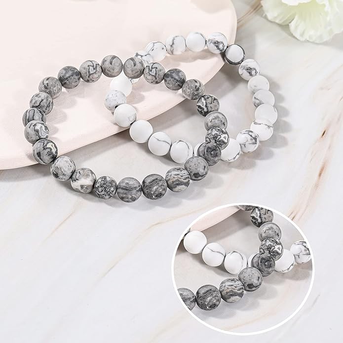 Bivei Natural Gemstone Semi Precious Healing Crystals Handmade Stretchy Round Beads Bracelet,Stocking Stuffers for Women Enhance Positive Energy