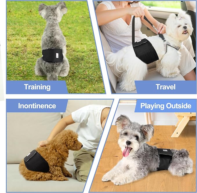 5 Pack Dog Diapers Male Reusable, Premium Belly Bands for Male Dogs, High Absorbing Pee Wraps for Doggie in Incontinence and Training Black XL