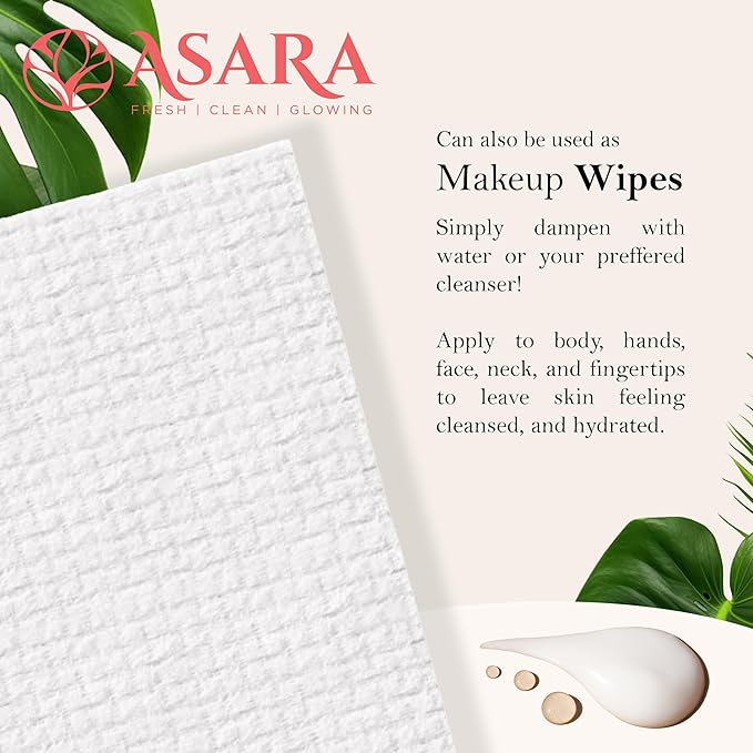 Clean Face Towels Disposable XL Facial Wipes | Add Water As a Makeup Remover | Sensitive Skin Face Towels | Organic Vegan Biodegradable - Clean Daily Towelettes | by Asara (200 Count)
