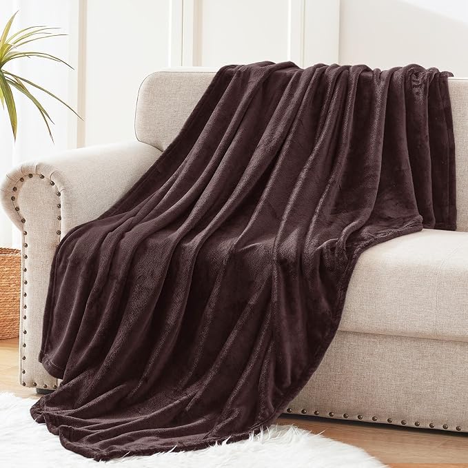 Exclusivo Mezcla Soft Fleece Throw Blanket for Couch, Coffee | 50x60 Inches, Double-Sided Brushed Flannel, Lightweight Plush Cozy Blanket for Home Decor, All Season, Machine Washable