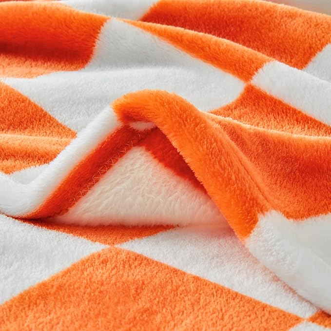 BEDELITE Plaid Twin Blanket for Checker Neyland, Orange & White 60"x80" | Tennessee vols Decor, Gift for Vol Nation,100% Polyester Microfibe, Soft, Lightweight Warm, Machine Washable, for Couch Bed
