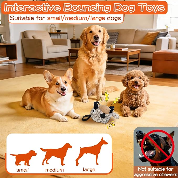 Interactive Dog Toy Automatic Bouncing Ball with Real Barks 2 Jumping Modes USB Type-C Rechargeable Motorized Plush Core for Small Medium Dogs Indoor Outdoor Exercise Gift