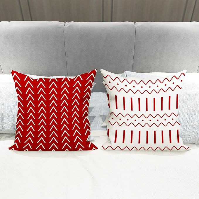 YCOLL Christmas Red Linen Pillow Covers 20x20 Set of 4, Home Sweet Home Farmhouse Throw Pillow Covers, Holiday Decorative Cushion Covers for Sofa Couch Bed, Winter Rustic Xmas Home Decor