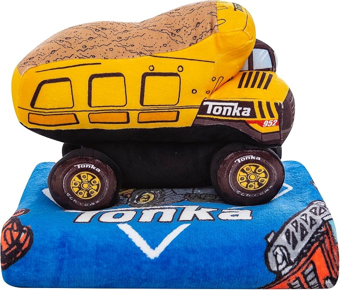 Northwest Hasbro Tonka Sketched Hugger Pillow & Silk Touch Throw Blanket Set, 50x60 Inch Blanket and 11 Inch Plushie