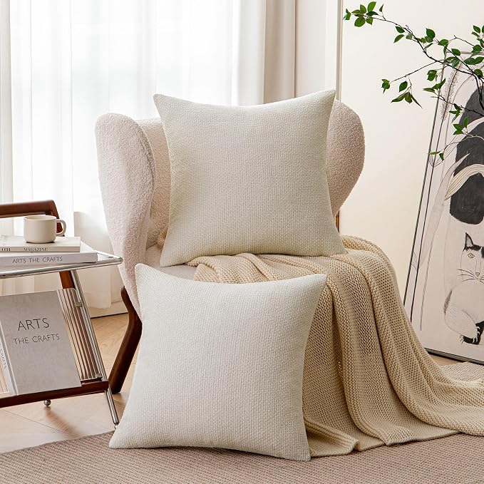 a moment Ivory Chenille Throw Pillow Covers 20x20 Inch Pack of 2 Modern Decorative Throw Pillow Covers Farmhouse Cross Covers Home Decor for Sofa Bedroom Living Room