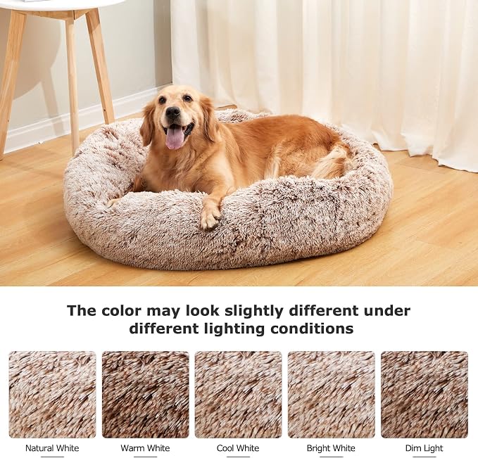 Bedfolks Calming Donut Dog Bed - 30" Round Plush for Medium Dogs, Anti-Anxiety, Machine Washable (Brown, Medium)