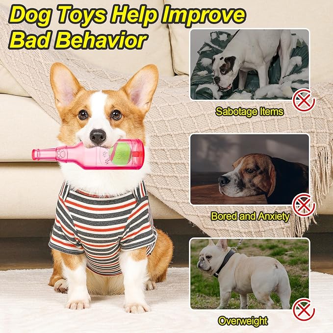 Water Bottle Dog Toy for Aggressive Chewers, Cute Squeaky Indestructible Water Bottle Dogs Chew Toys for Medium/Small Dogs Interactive Dog Toys to Exercise and Accompany (Red-Large)