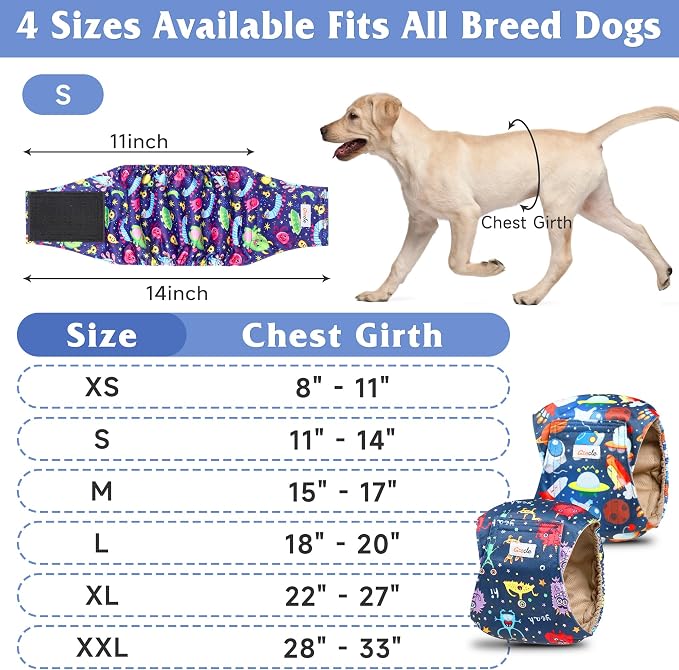5 Pack Dog Diapers Male Reusable, Premium Belly Bands for Dogs, High Absorbing Male Dog Pee Wraps for Doggie in Incontinence or Excitable Urination and Training Cartoon XS