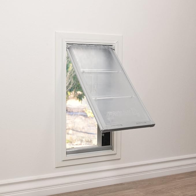 Endura Flap Single Flap Pet Door for Thick Walls | Deep Wall Design up to 13" Thick | Insulating Dual-Layer Flap & Durable Aluminum Frame | Includes Locking Cover | White, Medium, Single Flap