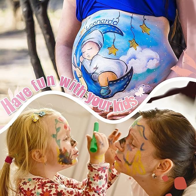Beesjuy Face Painting Kits for Kids,12 Color Water Based Face Paint Crayon, Washable Kids Body Paint Makeup Sticks for Halloween, Birthday Party, Clown/Cosplay Makeup