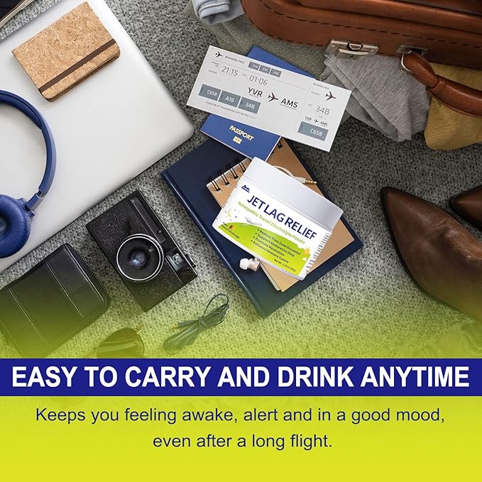 Jet Relief Lag Powder (100g) - Natural Flight Recovery with Electrolytes & Plant-Based Extracts - Supports Focus, Sleep Rhythm & Fatigue Relief - Long Flight Must Haves