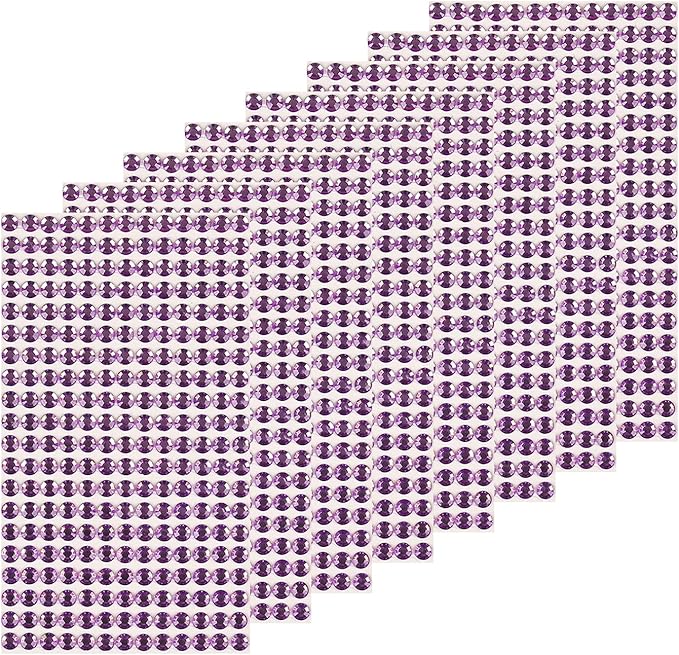 8 Sheets Rhinestone Stickers，3584 Pcs Gem Stickers for DIY Face Eyes Makeup Hair（Purple-3/4/5/6mm）