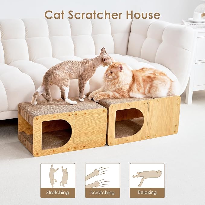 EHEYCIGA Cardboard Cat Scratcher House, 23-Inch Cat Scratch pad, Brown | Cat Scratching Board for Indoor Cats, High-density Corrugated Paper, Multi-function, Anti-scratch, Easy Install, Extra Large
