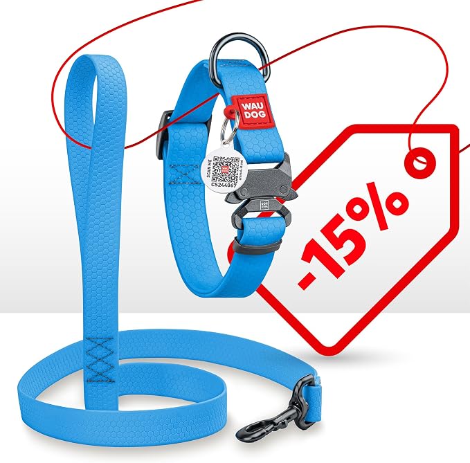 WAUDOG Waterproof Dog Collar Airtag Holder QR Tag Small Medium Large Dogs | Water and Dirt Resistant, Quick Dry QR Pet Tag Adjustable Durable Comfort for Male and Female Dogs Outdoor Walking Training