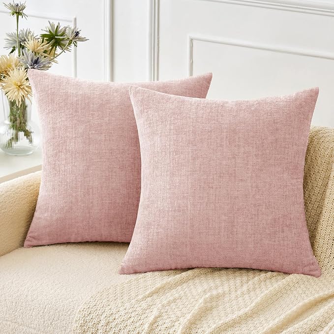 MIULEE Soft Chenille Throw Pillow Covers Pink 20x20 Inch Pack of 2 | Modern Home Decor, Classic Decorative Pillows, Solid Dyed Cases, Boho Couch Cushion Covers for Sofa Bed Living Room