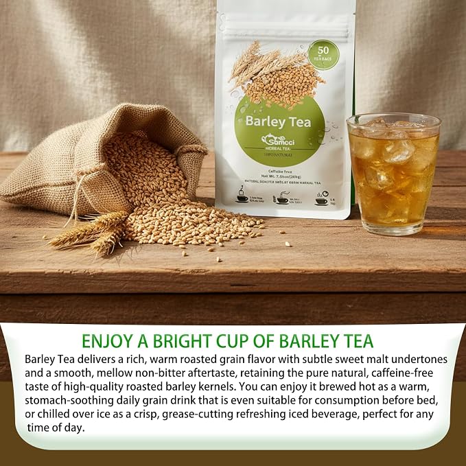 Samcci - Barley Tea, 4g×50 Count Premium Natural Roasted Barley Tea Bags - Non-GMO - Caffeine-Free - Sugar Free - Mugicha -Nutty - Digestion Support & Rich in Nutrition