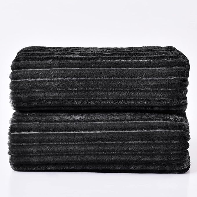 BEDELITE 3D Ribbed Jacquard Black Blankets Queen Size for Bed, 90x90 Inch | Soft Warm Decorative Fluffy Blanket, Cozy Fuzzy Lightweight Plush Fleece Throw Blankets for Bed, Room Decor, Gift for Women