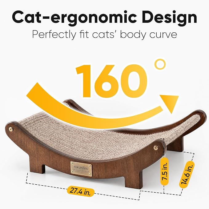 FUKUMARU Extra Large Sisal Cat Scratcher Bed Indoor Sturdy Wood Scratch Bed | 27.4 Inch Large Cat Scratching Bed Scratch Pad, 100% Natural Sisal Cat Hammock, Solid Wood Frame Lounger Chair Sofa