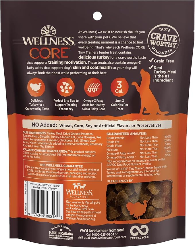 Wellness CORE Tiny Trainers Dog Treats,Natural,Training Treat,Grain Free,Turkey & Pomegranate (6 Ounce Bag),(Pack of 2)