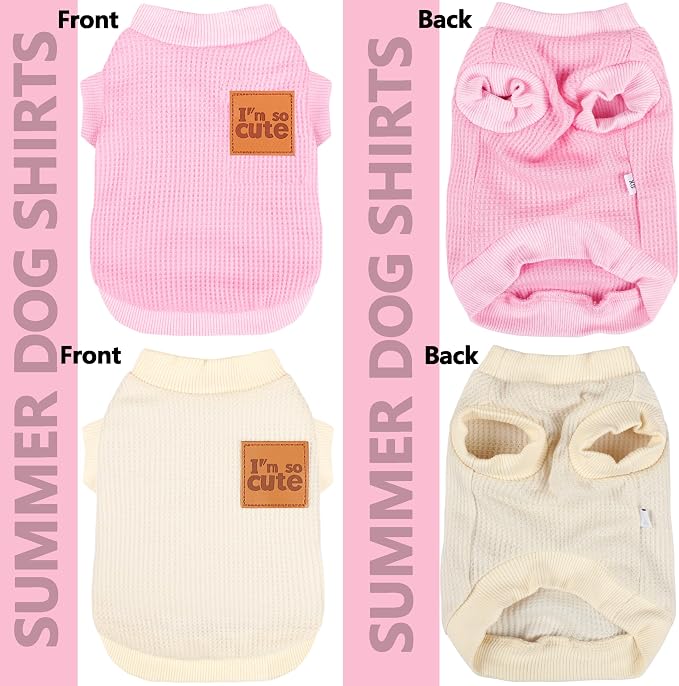 2 Pack Dog Shirt Vest Dog Clothes for Small Dogs Summer Waffle Puppy T-Shirts Soft Sleeveless Pet Clothes Lightweight Medium Large Doggy Outfit Cat Clothing (Pink+Beige, X-Large)