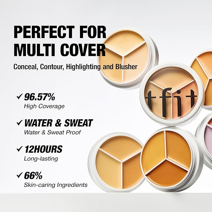 Multi-Use Pot Concealer - Triple Palette | High-Pigmented, Full Coverage & Crease-Proof | Korean Concealer for Dark Circles, Redness & Blemishes (02 Warm, 0.52 Oz)